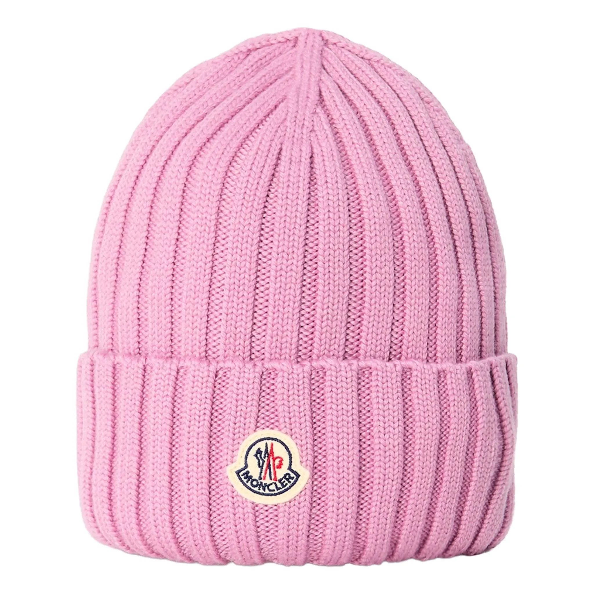 Front View of Moncler Logo Pink Beanie